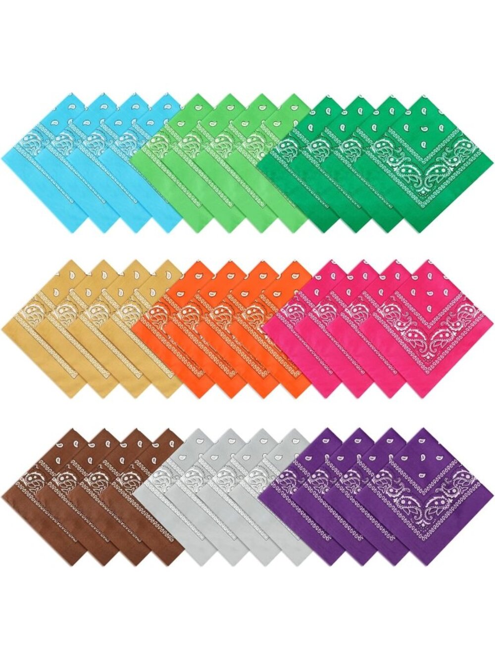 36 Pcs Colorful Bandanas for Men & Women - Versatile Head Scarves & Headbands